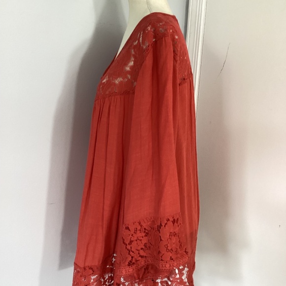 NWT ZAC & RACHEL  PLUS 2X BOHO TRAPEZE SWING TERRACOTTA BLOUSE TUNIC LACE… - Picture 9 of 14